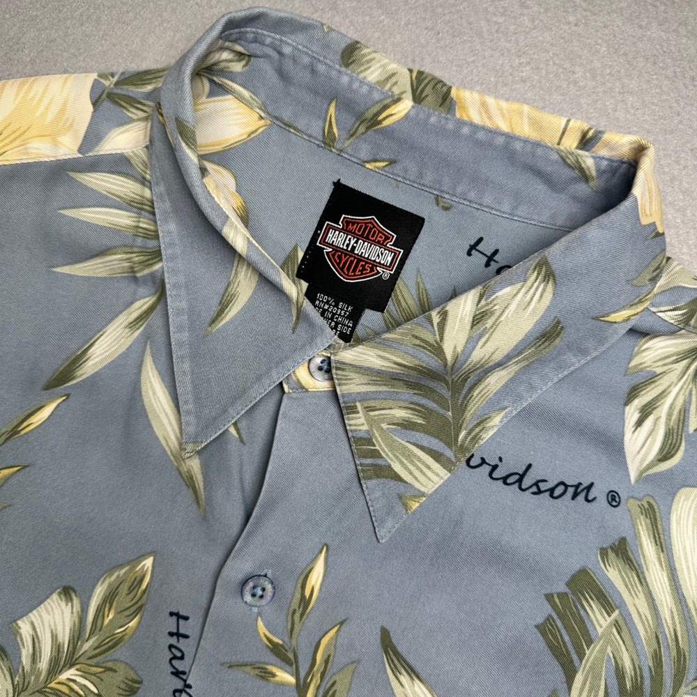 Harley-Davidson Shirt Mens 2XL Blue Silk Tori Richard Tropical Floral Aloha 1221